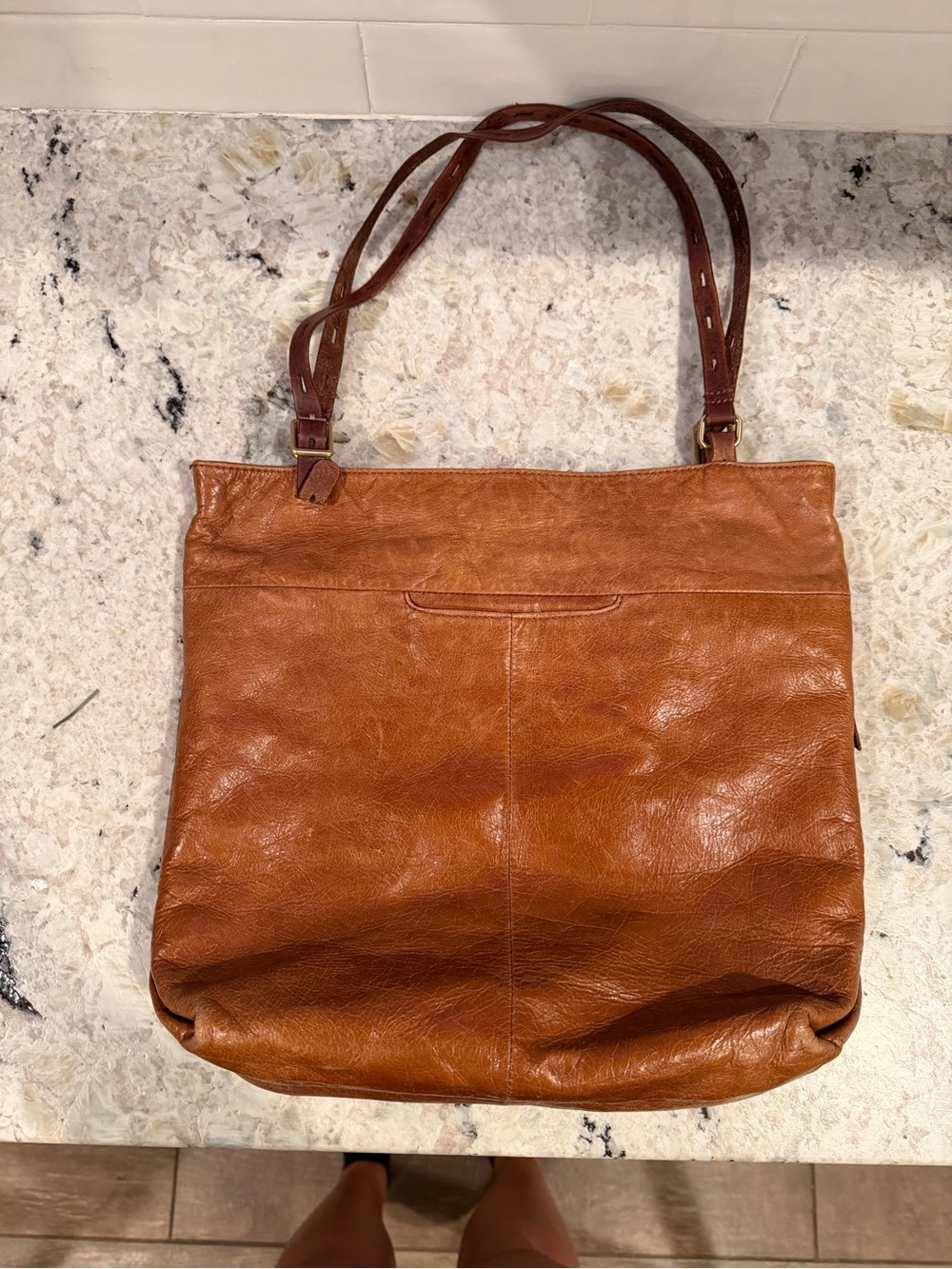 Women's Large Leather Tote Bag in Cognac Brown HOBO BRAND